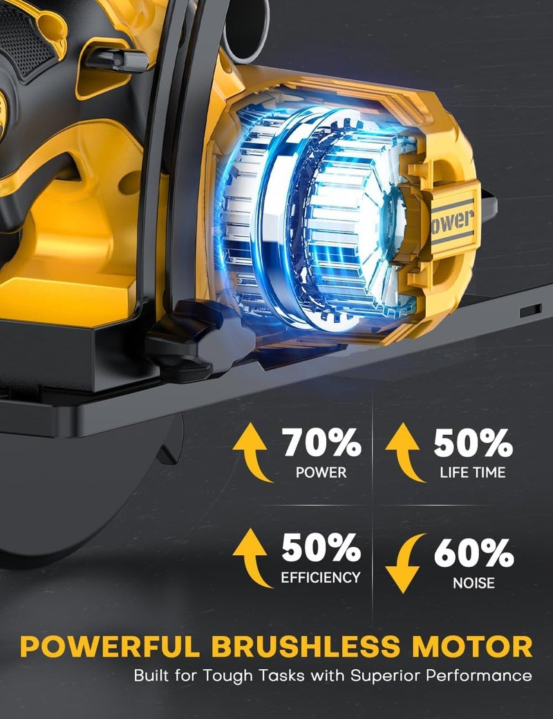 apex power Brushless Cordless Circular Saw, for DeWalt 20V Max Battery, 6-Inch Aluminum Alloy Blade, 5900 RPM, 4.2 Lbs Lightweight, Cutting Depth 2-1/20" (90°), 0-90° Bevel, Hex Wrench, Rip Guide, for Wood, PVC - Image 3